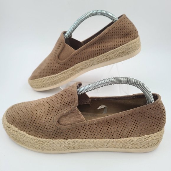 Esprit Womens Shoes 7.5 Slip On Espadrille Flat Perforated Loafer Brown Fabric - Picture 2 of 9